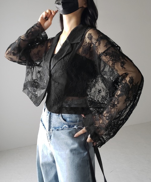 me+em select（ミームセレクト）の「※※【 ２color 】レースショートテーラードジャケット ／ lace short tailored jacket（テーラードジャケット・レディース・ブラック/ホワイト・FREE）」の10枚目の写真