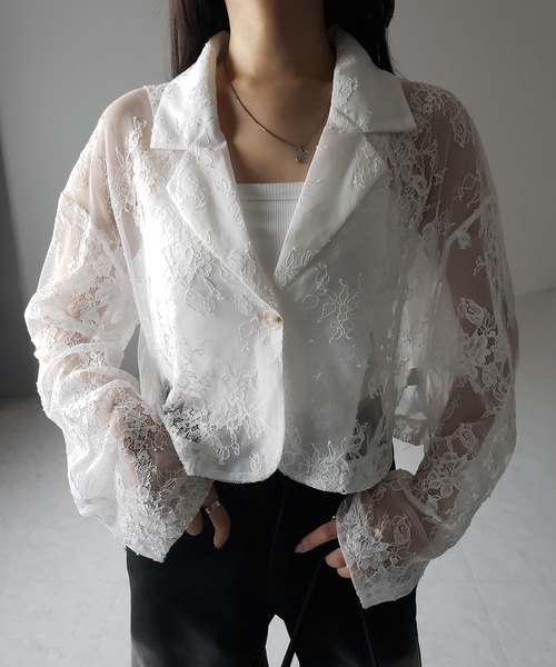 me+em select（ミームセレクト）の「※※【 ２color 】レースショートテーラードジャケット ／ lace short tailored jacket（テーラードジャケット・レディース・ブラック/ホワイト・FREE）」の16枚目の写真