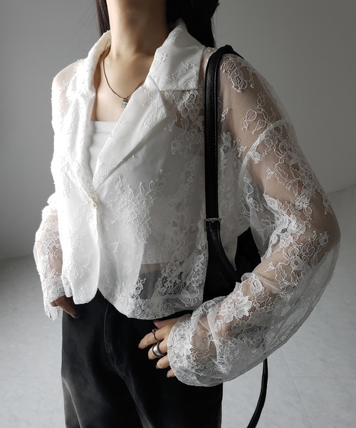 me+em select（ミームセレクト）の「※※【 ２color 】レースショートテーラードジャケット ／ lace short tailored jacket（テーラードジャケット・レディース・ブラック/ホワイト・FREE）」の17枚目の写真