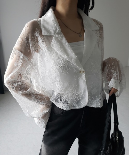 me+em select（ミームセレクト）の「※※【 ２color 】レースショートテーラードジャケット ／ lace short tailored jacket（テーラードジャケット・レディース・ブラック/ホワイト・FREE）」の18枚目の写真