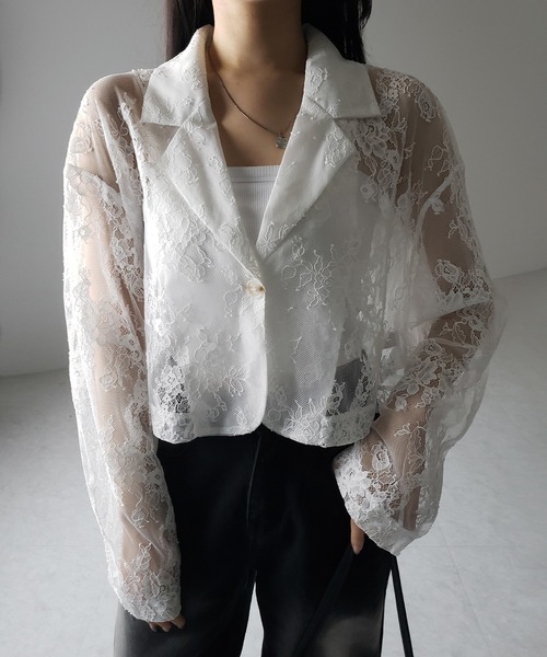 me+em select（ミームセレクト）の「※※【 ２color 】レースショートテーラードジャケット ／ lace short tailored jacket（テーラードジャケット・レディース・ブラック/ホワイト・FREE）」の20枚目の写真