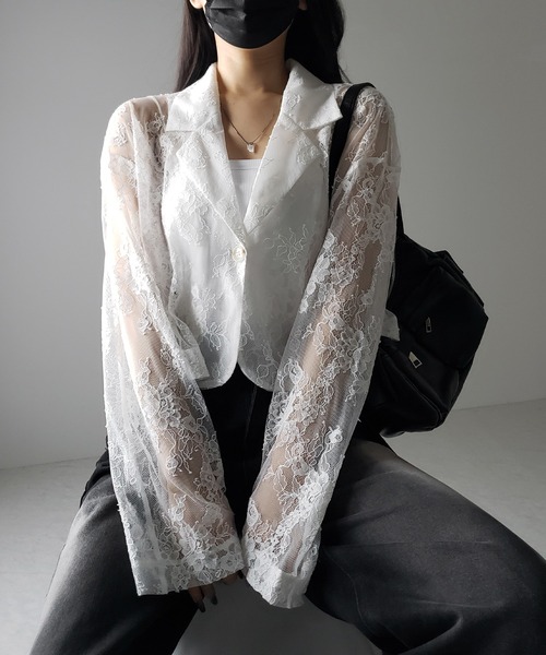 me+em select（ミームセレクト）の「※※【 ２color 】レースショートテーラードジャケット ／ lace short tailored jacket（テーラードジャケット・レディース・ブラック/ホワイト・FREE）」の22枚目の写真