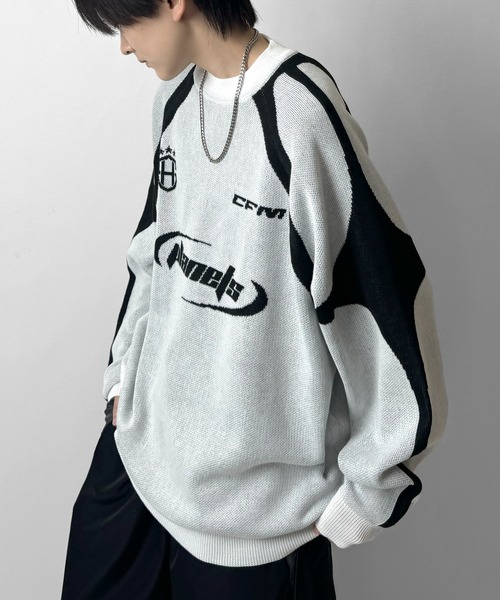 Confirm(コンファーム)の「ブロークコア Y2K フロントグラフィック ジャガードニットプルオーバー【Confirm】(ニット/セーター・メンズ・ブラック/ホワイト/ベージュ/チャコールグレー・M/L)」の21枚目の写真