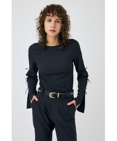 MOUSSY（マウジー）の「SLEEVE RIBBON トップス（Tシャツ/カットソー・レディース・オフホワイト/ライトイエロー/ライトブラック・FREE）」の3枚目の写真