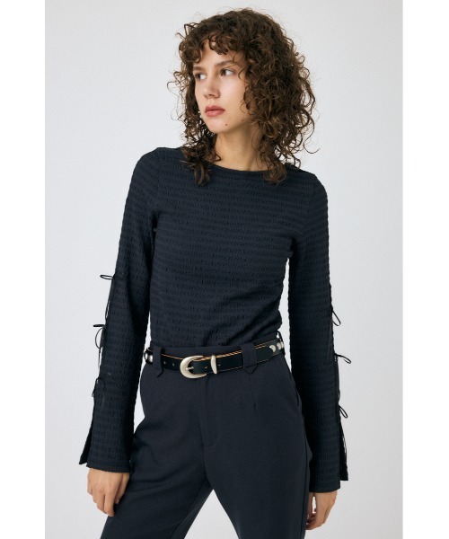 MOUSSY（マウジー）の「SLEEVE RIBBON トップス（Tシャツ/カットソー・レディース・オフホワイト/ライトイエロー/ライトブラック・FREE）」の13枚目の写真