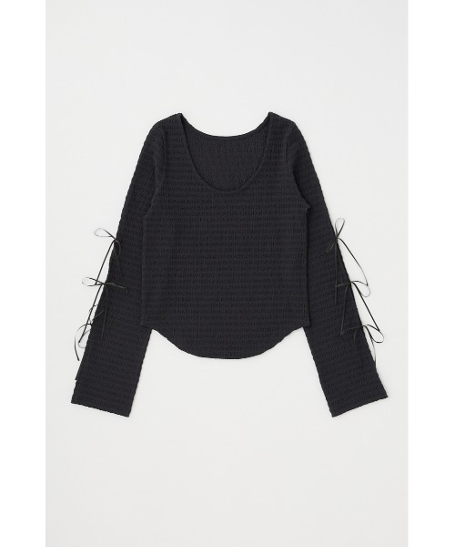 MOUSSY（マウジー）の「SLEEVE RIBBON トップス（Tシャツ/カットソー・レディース・オフホワイト/ライトイエロー/ライトブラック・FREE）」の16枚目の写真