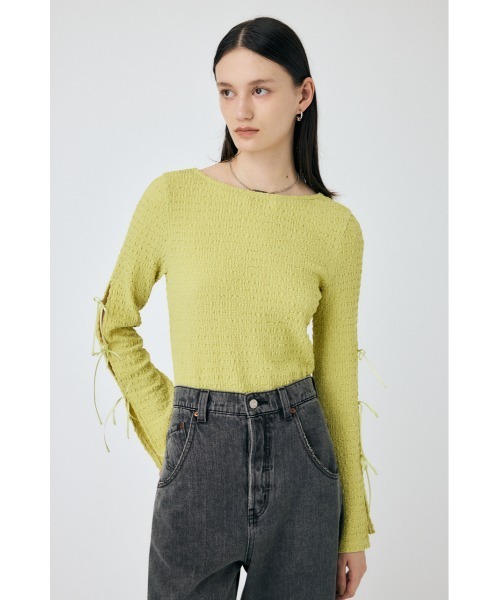 MOUSSY（マウジー）の「SLEEVE RIBBON トップス（Tシャツ/カットソー・レディース・オフホワイト/ライトイエロー/ライトブラック・FREE）」の17枚目の写真