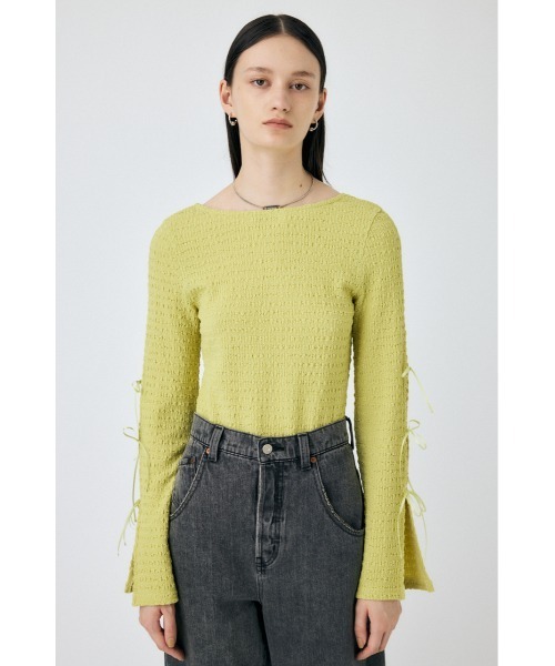 MOUSSY（マウジー）の「SLEEVE RIBBON トップス（Tシャツ/カットソー・レディース・オフホワイト/ライトイエロー/ライトブラック・FREE）」の21枚目の写真