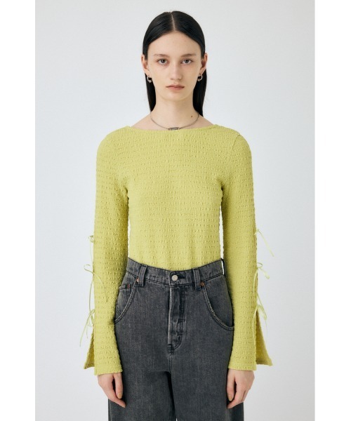 MOUSSY（マウジー）の「SLEEVE RIBBON トップス（Tシャツ/カットソー・レディース・オフホワイト/ライトイエロー/ライトブラック・FREE）」の22枚目の写真