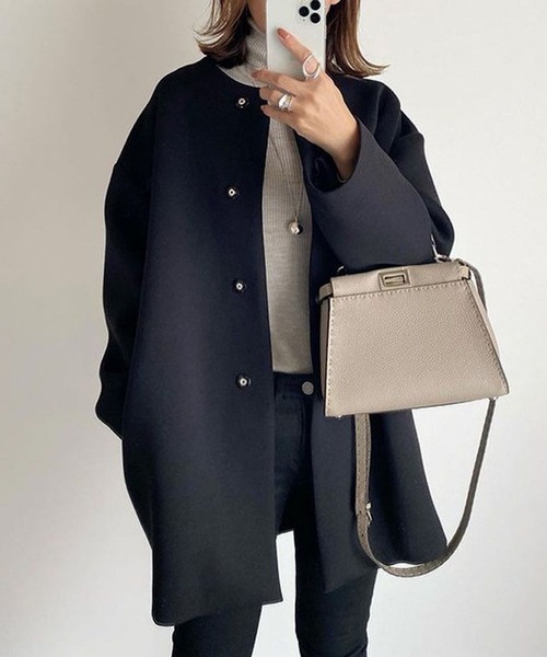 セール】エフォートレス ノーカラーロングコート（チェスターコート