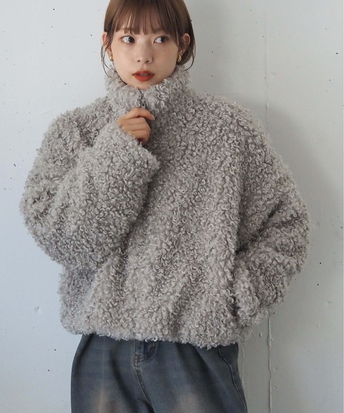 tiptop(ティップトップ)の「【LONG/FREE、丈が選べる2サイズ】プードルファーブルゾン(ブルゾン・レディース・グレー系その他2/ブルー系その他/ホワイト系その他/アイボリー/グレー系その他/グレー/チャコールグレー/ブルー・LONG/FREE)」の1枚目の写真