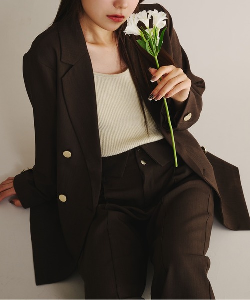 fupel（フぺル）の「Double button tailored jacket / ダブルボタンテーラードジャケット（テーラードジャケット・レディース・アイボリー/ブラウン/ネイビー・FREE）」の9枚目の写真