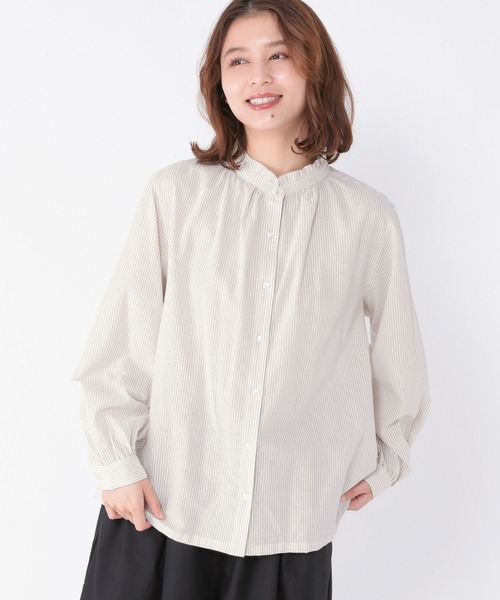 studio CLIP（スタディオクリップ）の「【3シーズンシリーズ】シングルガーゼ襟フリルブラウス（シャツ/ブラウス・レディース・グレー/オフホワイト/ブラック/ピンク/サックスブルー/チャコール/イエロー/アイボリー/ベージュ・LARGE/MEDIUM）」の5枚目の写真