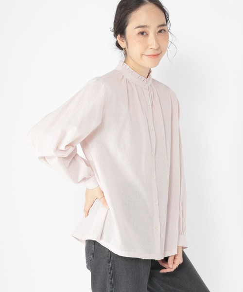 studio CLIP（スタディオクリップ）の「【3シーズンシリーズ】シングルガーゼ襟フリルブラウス（シャツ/ブラウス・レディース・グレー/オフホワイト/ブラック/ピンク/サックスブルー/チャコール/イエロー/アイボリー/ベージュ・LARGE/MEDIUM）」の9枚目の写真