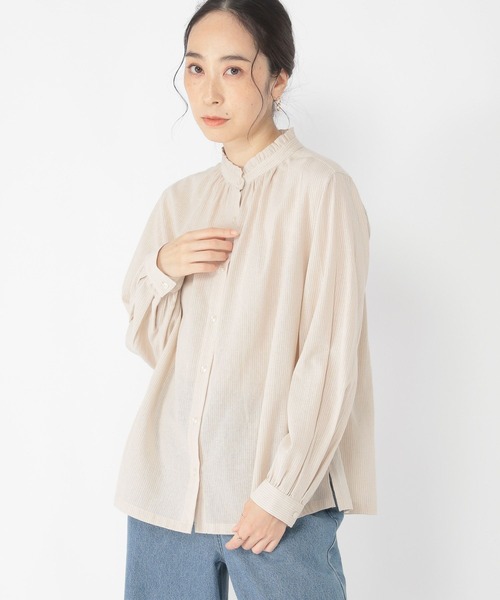 studio CLIP（スタディオクリップ）の「【3シーズンシリーズ】シングルガーゼ襟フリルブラウス（シャツ/ブラウス・レディース・グレー/オフホワイト/ブラック/ピンク/サックスブルー/チャコール/イエロー/アイボリー/ベージュ・LARGE/MEDIUM）」の8枚目の写真