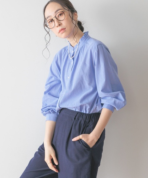 studio CLIP（スタディオクリップ）の「【3シーズンシリーズ】シングルガーゼ襟フリルブラウス（シャツ/ブラウス・レディース・グレー/オフホワイト/ブラック/ピンク/サックスブルー/チャコール/イエロー/アイボリー/ベージュ・LARGE/MEDIUM）」の19枚目の写真