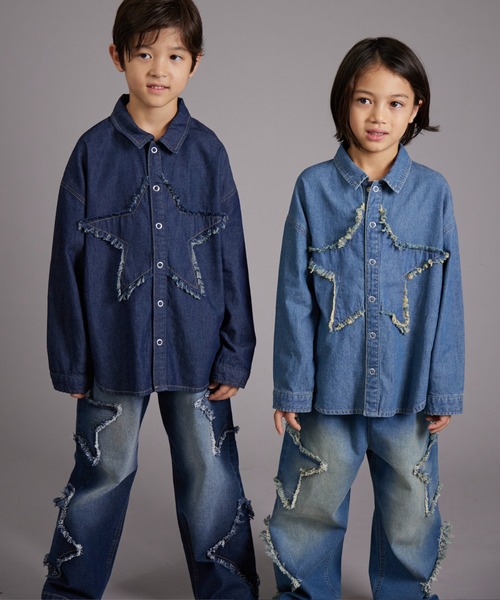 PAIRMANON STREET(ペアマノンストリート)の「【PAIRMANON STREET】モチーフ クラッシュ デニム 長袖シャツ(シャツ/ブラウス・キッズ・ブルー/インディゴブルー・90/120/150/160/100/110/130/140)」の11枚目の写真