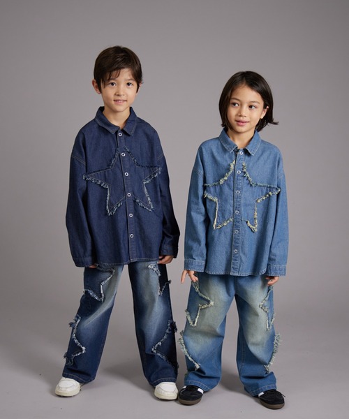 PAIRMANON STREET(ペアマノンストリート)の「【PAIRMANON STREET】モチーフ クラッシュ デニム 長袖シャツ(シャツ/ブラウス・キッズ・ブルー/インディゴブルー・90/120/150/160/100/110/130/140)」の12枚目の写真