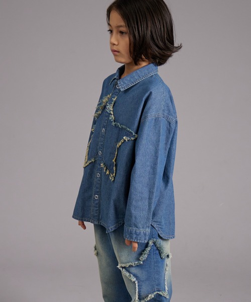 PAIRMANON STREET(ペアマノンストリート)の「【PAIRMANON STREET】モチーフ クラッシュ デニム 長袖シャツ(シャツ/ブラウス・キッズ・ブルー/インディゴブルー・90/120/150/160/100/110/130/140)」の15枚目の写真