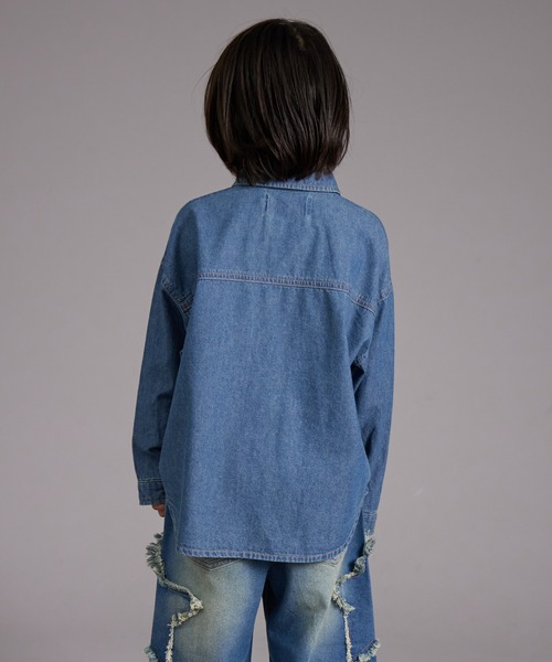 PAIRMANON STREET(ペアマノンストリート)の「【PAIRMANON STREET】モチーフ クラッシュ デニム 長袖シャツ(シャツ/ブラウス・キッズ・ブルー/インディゴブルー・90/120/150/160/100/110/130/140)」の17枚目の写真