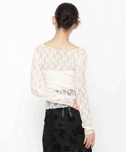 REDYAZEL（レディアゼル）の「ローズブローチレーストップス（Tシャツ/カットソー・レディース・ブラック/ホワイト・FREE）」の3枚目の写真