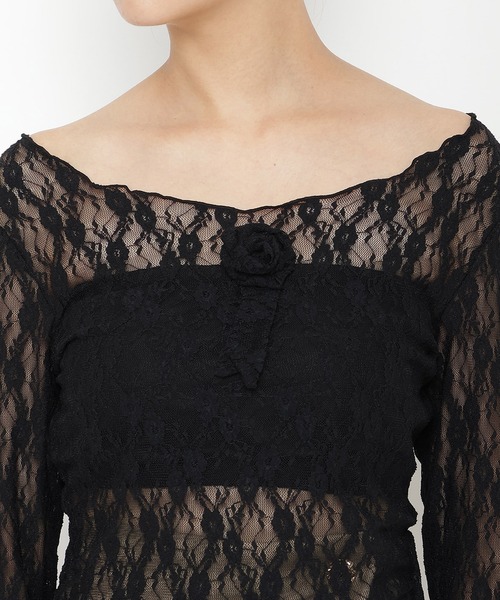 REDYAZEL（レディアゼル）の「ローズブローチレーストップス（Tシャツ/カットソー・レディース・ブラック/ホワイト・FREE）」の12枚目の写真