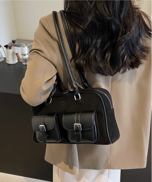 セール】Y2K マルチポケットショルダーバッグ レトロ バックルデザイン