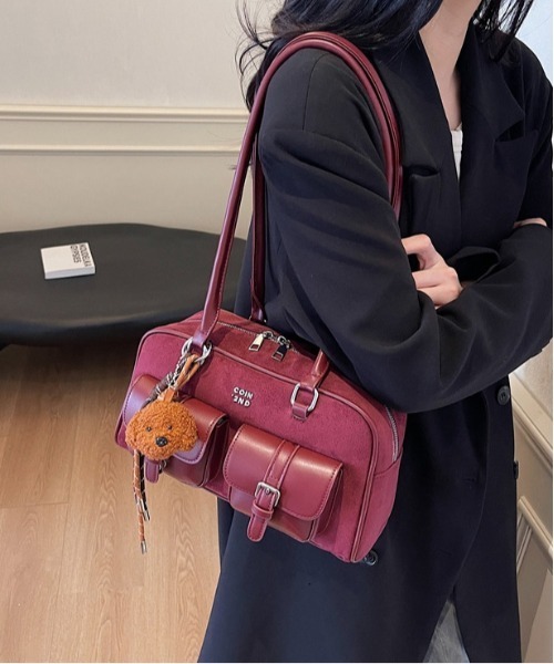 セール】Y2K マルチポケットショルダーバッグ レトロ バックルデザイン