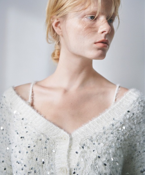 styling/（スタイリング）の「スパンコールラメニット（カーディガン/ボレロ・レディース・アイボリー/ブラック・FREE）」の3枚目の写真