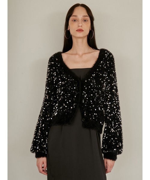 styling/（スタイリング）の「スパンコールラメニット（カーディガン/ボレロ・レディース・アイボリー/ブラック・FREE）」の6枚目の写真