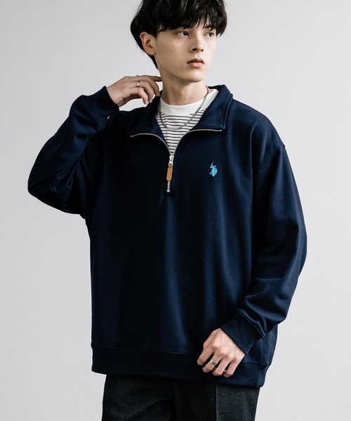 U.S. POLO ASSN.(ユーエスポロアッスン)の「U.S. POLO ASSN. ユーエスポロアッスン 裏毛ロゴ刺繍ハーフジップトレーナー(スウェット・メンズ・ホワイト/グリーン/ネイビー/アイボリー/ブラック/グレー/オートミール・L/M/LL)」の7枚目の写真