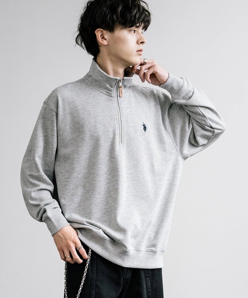U.S. POLO ASSN.(ユーエスポロアッスン)の「U.S. POLO ASSN. ユーエスポロアッスン 裏毛ロゴ刺繍ハーフジップトレーナー(スウェット・メンズ・ホワイト/グリーン/ネイビー/アイボリー/ブラック/グレー/オートミール・L/M/LL)」の4枚目の写真