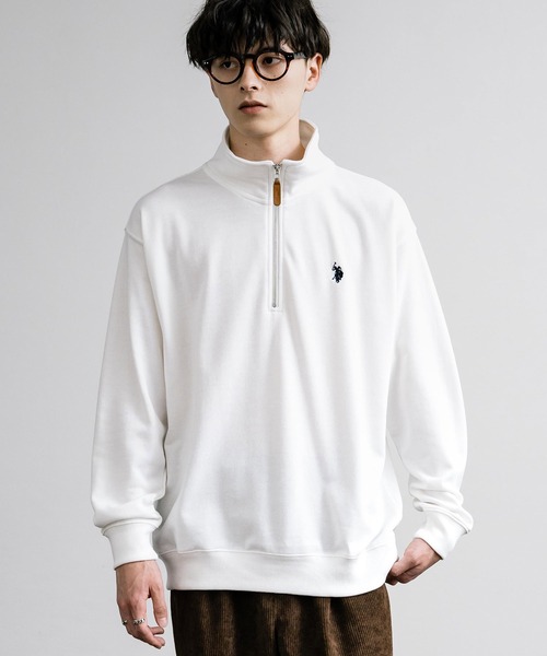 U.S. POLO ASSN.(ユーエスポロアッスン)の「U.S. POLO ASSN. ユーエスポロアッスン 裏毛ロゴ刺繍ハーフジップトレーナー(スウェット・メンズ・ホワイト/グリーン/ネイビー/アイボリー/ブラック/グレー/オートミール・L/M/LL)」の1枚目の写真