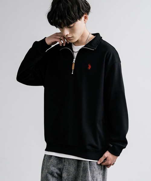 U.S. POLO ASSN.(ユーエスポロアッスン)の「U.S. POLO ASSN. ユーエスポロアッスン 裏毛ロゴ刺繍ハーフジップトレーナー(スウェット・メンズ・ホワイト/グリーン/ネイビー/アイボリー/ブラック/グレー/オートミール・L/M/LL)」の3枚目の写真