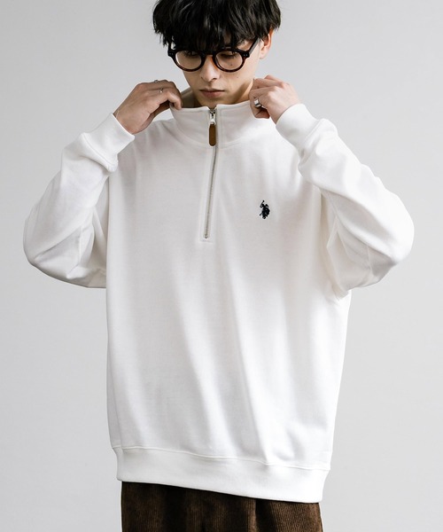 U.S. POLO ASSN.(ユーエスポロアッスン)の「U.S. POLO ASSN. ユーエスポロアッスン 裏毛ロゴ刺繍ハーフジップトレーナー(スウェット・メンズ・ホワイト/グリーン/ネイビー/アイボリー/ブラック/グレー/オートミール・L/M/LL)」の8枚目の写真