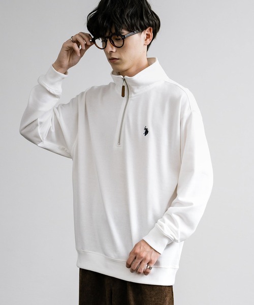 U.S. POLO ASSN.(ユーエスポロアッスン)の「U.S. POLO ASSN. ユーエスポロアッスン 裏毛ロゴ刺繍ハーフジップトレーナー(スウェット・メンズ・ホワイト/グリーン/ネイビー/アイボリー/ブラック/グレー/オートミール・L/M/LL)」の9枚目の写真