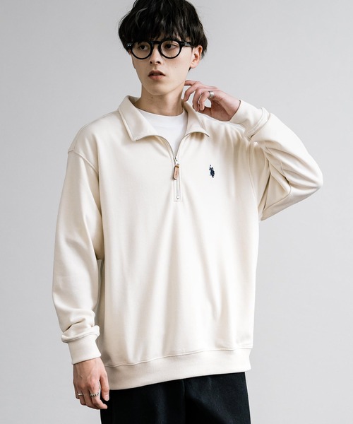 U.S. POLO ASSN.(ユーエスポロアッスン)の「U.S. POLO ASSN. ユーエスポロアッスン 裏毛ロゴ刺繍ハーフジップトレーナー(スウェット・メンズ・ホワイト/グリーン/ネイビー/アイボリー/ブラック/グレー/オートミール・L/M/LL)」の12枚目の写真
