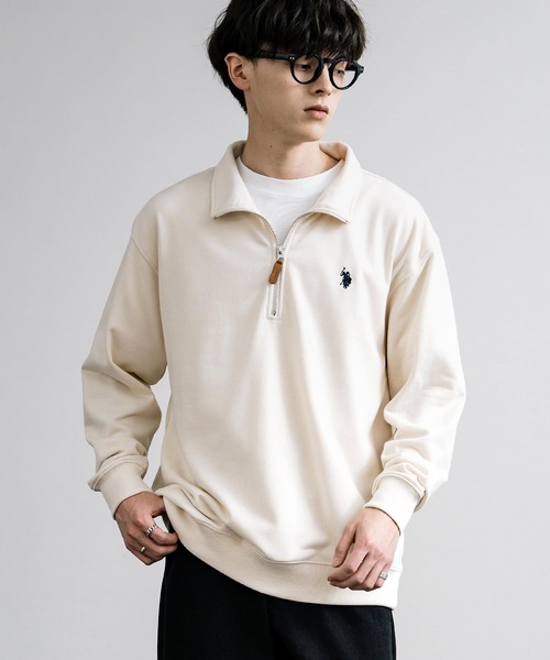 U.S. POLO ASSN.(ユーエスポロアッスン)の「U.S. POLO ASSN. ユーエスポロアッスン 裏毛ロゴ刺繍ハーフジップトレーナー(スウェット・メンズ・ホワイト/グリーン/ネイビー/アイボリー/ブラック/グレー/オートミール・L/M/LL)」の13枚目の写真