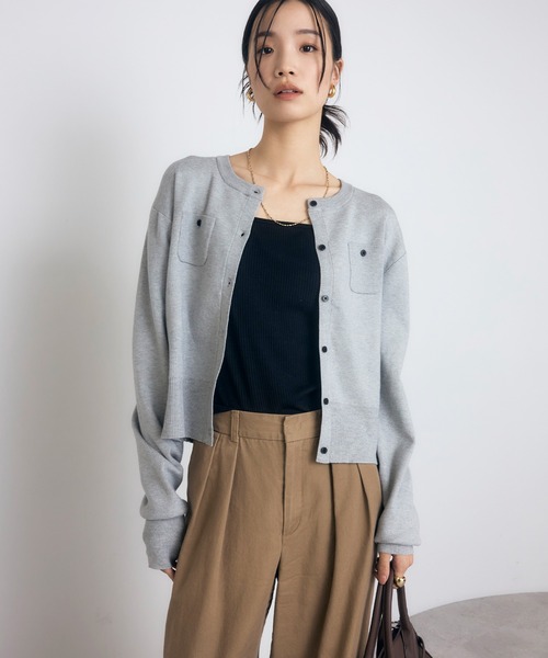 美品　Sabatrane Magano　ガンチーニ　 グレー カーディガン M ミニポケットニットカーディガン（カーディガン/ボレロ）｜Bonjour