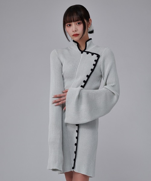 favclo.（ファブクロ）の「China Line Knit Dress / チャイナラインニットワンピース（ワンピース・レディース・ライトホワイト/ブラック・FREE）」の12枚目の写真
