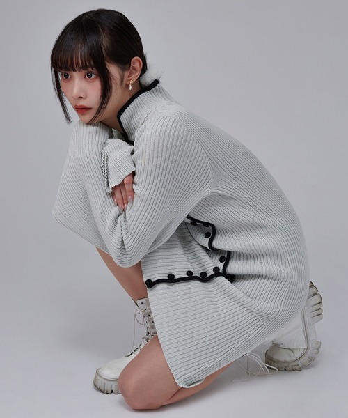 favclo.（ファブクロ）の「China Line Knit Dress / チャイナラインニットワンピース（ワンピース・レディース・ライトホワイト/ブラック・FREE）」の15枚目の写真