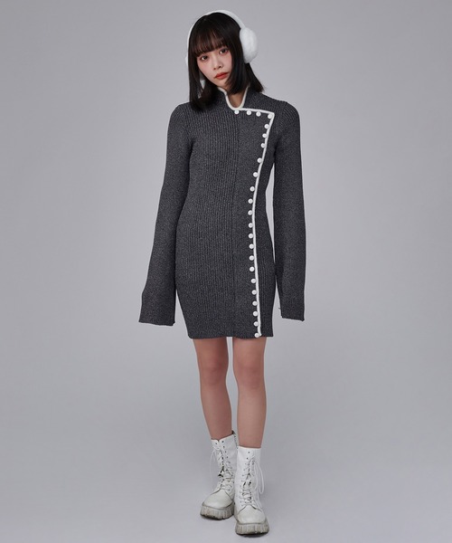 favclo.（ファブクロ）の「China Line Knit Dress / チャイナラインニットワンピース（ワンピース・レディース・ライトホワイト/ブラック・FREE）」の17枚目の写真