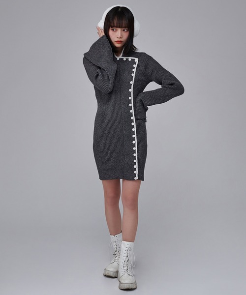 favclo.（ファブクロ）の「China Line Knit Dress / チャイナラインニットワンピース（ワンピース・レディース・ライトホワイト/ブラック・FREE）」の21枚目の写真