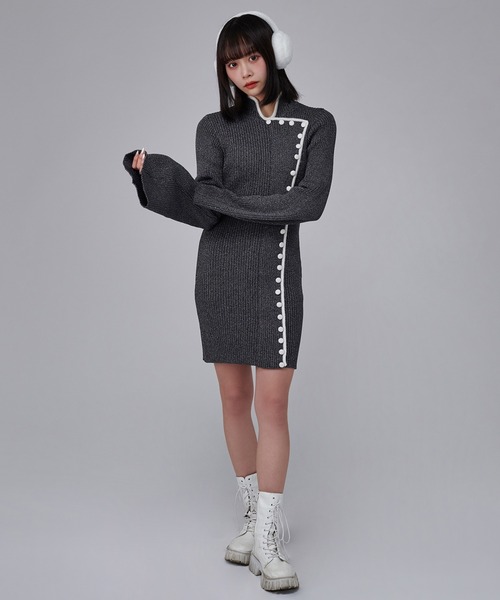 favclo.（ファブクロ）の「China Line Knit Dress / チャイナラインニットワンピース（ワンピース・レディース・ライトホワイト/ブラック・FREE）」の16枚目の写真
