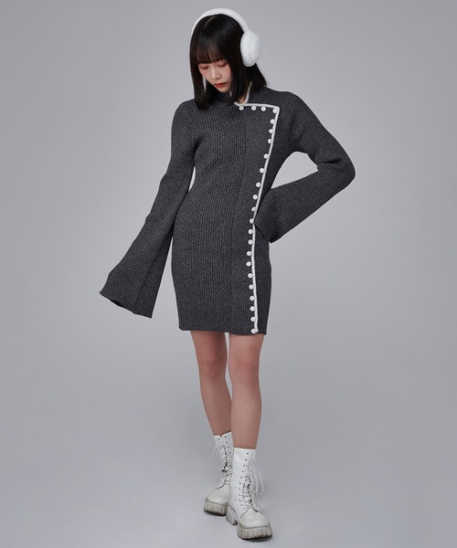 favclo.（ファブクロ）の「China Line Knit Dress / チャイナラインニットワンピース（ワンピース・レディース・ライトホワイト/ブラック・FREE）」の20枚目の写真