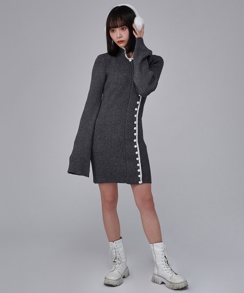 favclo.（ファブクロ）の「China Line Knit Dress / チャイナラインニットワンピース（ワンピース・レディース・ライトホワイト/ブラック・FREE）」の19枚目の写真