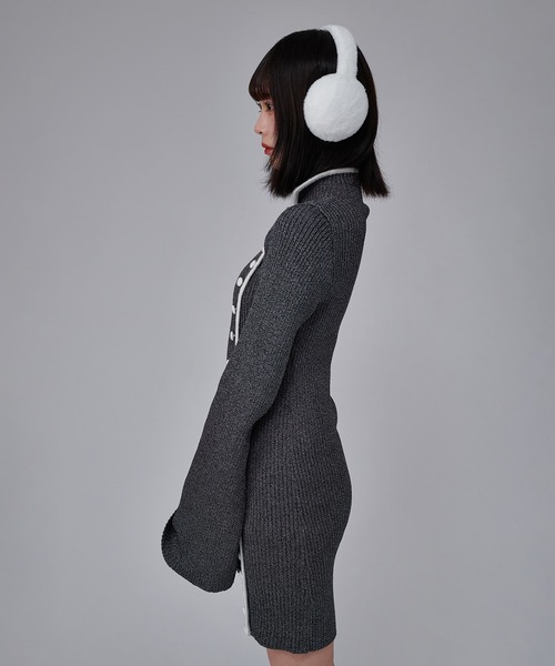 favclo.（ファブクロ）の「China Line Knit Dress / チャイナラインニットワンピース（ワンピース・レディース・ライトホワイト/ブラック・FREE）」の9枚目の写真