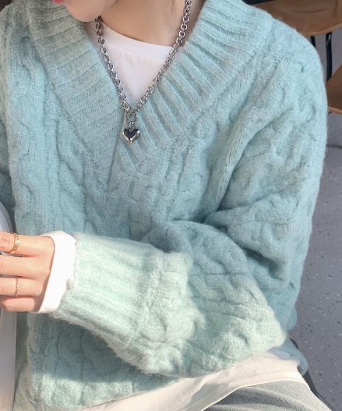 ディーゼル】M-OXIAケーブルニット Vネック クロップドニット XS