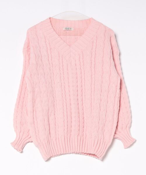 セール】Vネックケーブルニットセーター（ニット/セーター