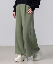 【ロング丈/吸湿発熱/裏起毛/ストレッチ有/幅広ゴム】ノームコアシャギータックワイドパンツ レディース
